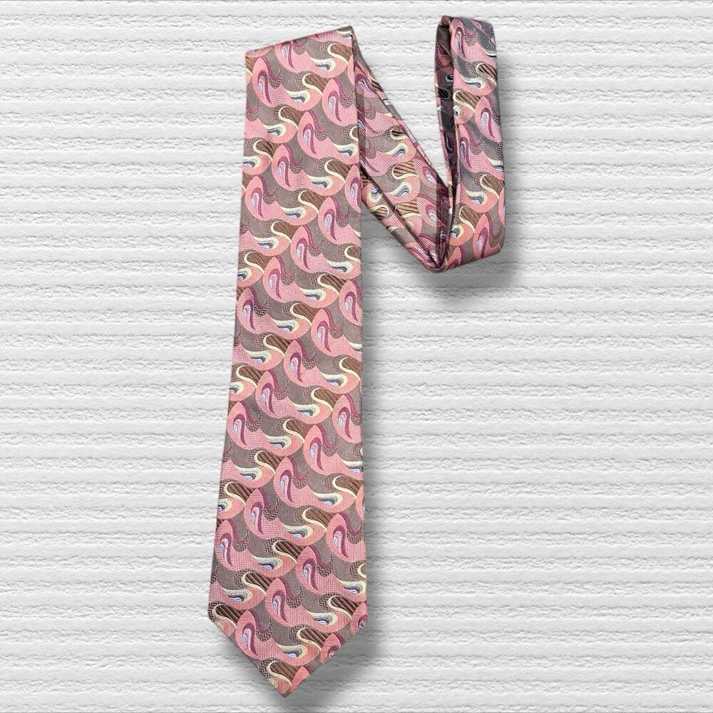 Enrico Venturi Italy 100% Silk Paisley Tie Brown Pink 60” Long 4” Wide Vintage